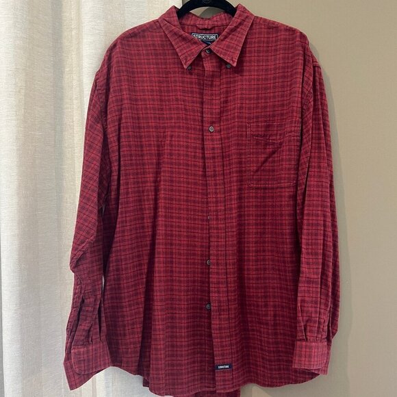 Men's Structure Red/Black Flannel Long Sleeve, Size XL - Picture 2 of 8